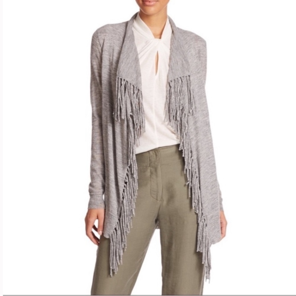 Rebecca Taylor Wool Fringe Draped Gray Cardigan Sweater size Medium